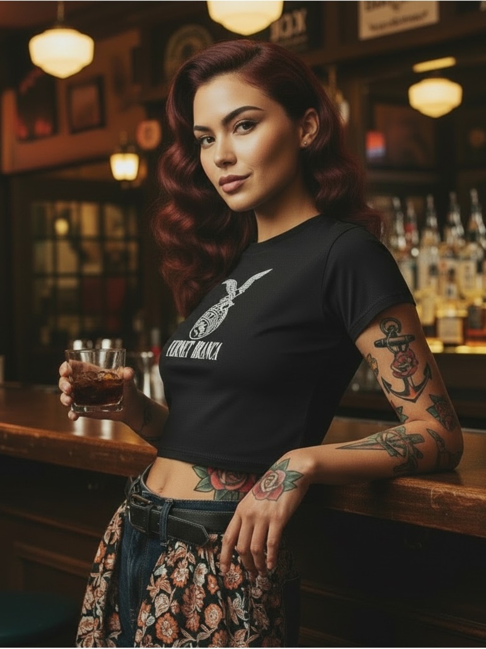 Hard to Find Fernet Branca Cropped Baby Tee, Black, Small, EUC